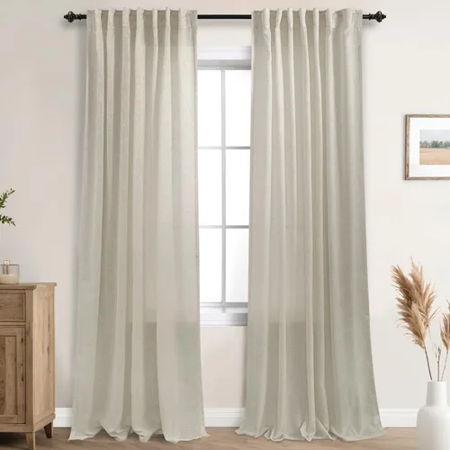 Miniatura 74 de Cortinas de lino azul claro de 90 pulgadas de largo para sala de estar, dormitorio de niñas, guardería, decoración acogedora de verano, bolsillo