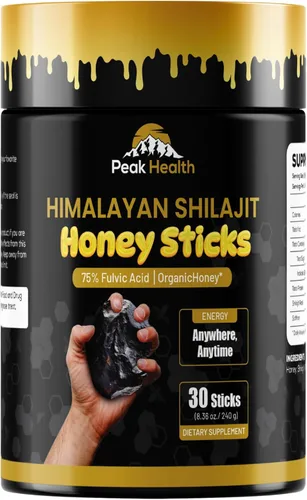 Peakhealth Palitos Shilajit con miel orgánica, azafrán | Shilajit del Himalaya para hombres | 30 barras para energía natural y estilo de vida activo