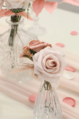 Miniatura 5 de Floroom Flores artificiales, 25 piezas de rosas falsas de espuma de color melocotón Morandi de aspecto real con tallos para ramos de boda, Sombras