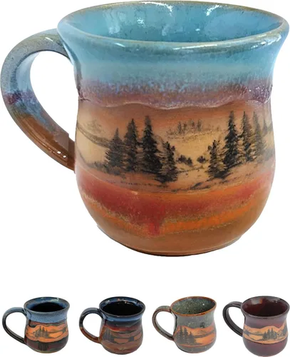 Miniatura 9 de Taza de café de cerámica hecha a mano – Always Azul Mountain Scene taza de café de 14 oz – Taza apta para horno, lavavajillas y microondas