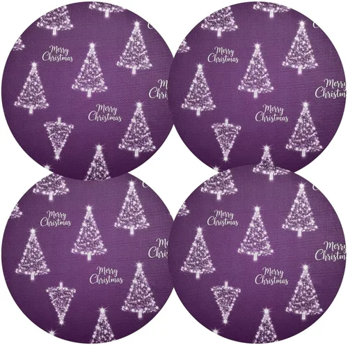 Miniatura 2 de Trees Christmas Purple Dining Room Table Placemats, Non Slip Washable Dinner Mat for Kitchen Table one sizex4
