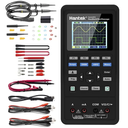 Miniatura 9 de Hantek Osciloscopio 2D72, 2+1 CH 70MHz con generador de formas de onda y multímetro, probador multifunción 3 en 1, 2CH+AFG+DMM