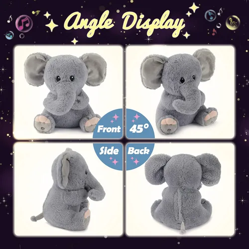 Miniatura 3 de Hopearl Elefante de peluche musical LED que ilumina y canta, volumen ajustable, canción de cuna, animado, calma, festival, cumpleaños, para niños