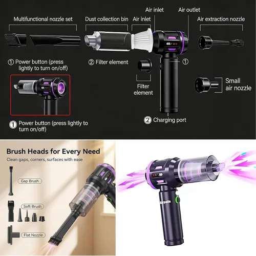 Miniatura 3 de Aspiradora de mano portátil inalámbrica para automóvil limpiadora Aspiradora para Carro, 4 en 1, nuevo Pro con pantalla LED V2, soplador de aire