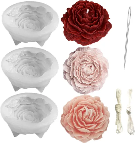 Miniatura 14 de 8 moldes de peonía de cuatro tamaños grande + mediano + pequeño + extra pequeño + hoja de peonía con aguja grande que absorbe los ojos, vela