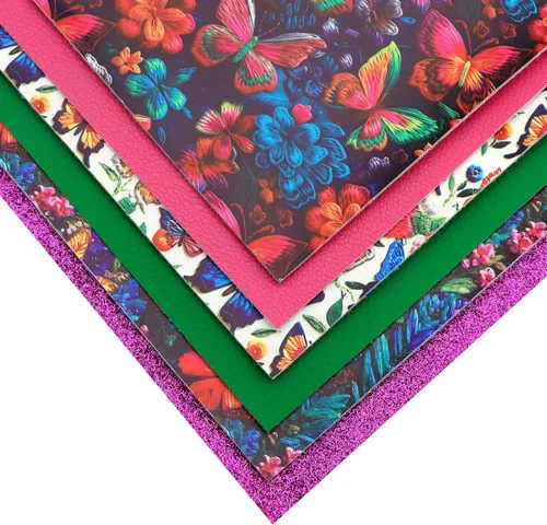 Miniatura 3 de David accessories 6 hojas de tela de piel sintética con estampado de flores, de 7.7 x 12.9 pulgadas, incluye 2 tipos de tela de cuero para hacer