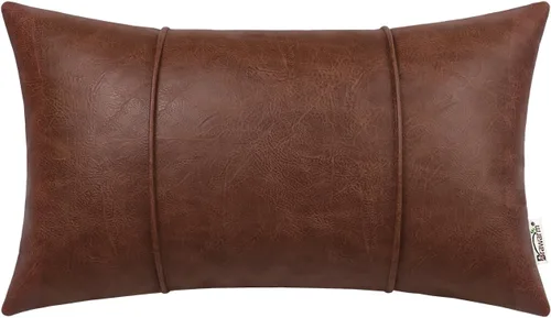 Miniatura 40 de BRAWARM Fundas de Almohada Decorativa de Cuero Café de 22 x 22 Pulgadas - Funda de Almohada de Piel Sintética con Ribetes, Almohada Decorativa