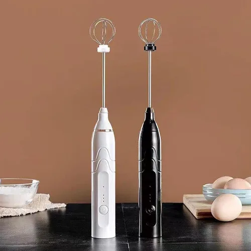 Miniatura 5 de Espumador de leche de mano con 2 cabezales, batidor eléctrico de espuma con recargable por USB, mezclador de bebidas de acero inoxidable para café