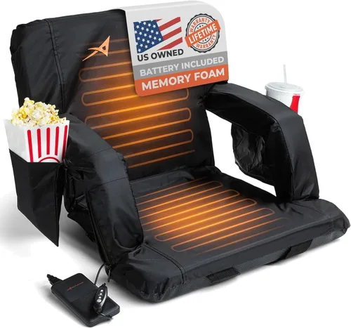 Miniatura 10 de Asientos de estadio con calefacción para gradas con respaldo – Batería USB incluida – 3 niveles de calor mejorados – Silla plegable – 4 bolsillos