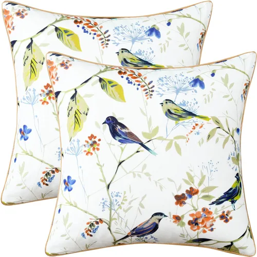 Miniatura 49 de VOGOL Juego de 2 fundas de almohada, 18 x 18 pulgadas, patrón de pájaros verdes, estampado de flores y pájaros verdes, fundas de cojín para cama
