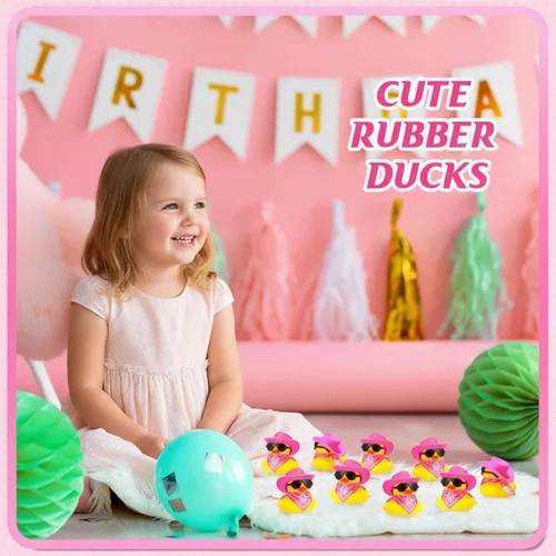 Miniatura 7 de Sosation Juego de 24 mini patos amarillos a granel, patos amarillos, juguete de bañera con sombrero de vaquero, pañuelos de cachemira, gafas de sol