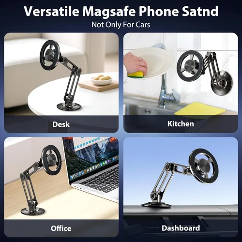 Miniatura 3 de Soporte de teléfono ultra magnético de brazo largo, se adapta al soporte de montaje de automóvil MagSafe 【Parabrisas+Ventilación+Dash】, rotación