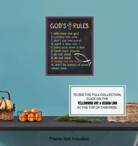 Miniatura 6 de Decoración de pared de los Diez Mandamientos para niños, niñas, habitación de niños pequeños o guardería, arte de pared con versículos religiosos