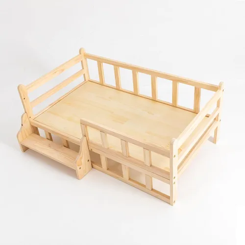 Miniatura 6 de Cama elevada de madera para mascotas con rieles, marco de cama de madera maciza para gatos, uso en interiores, grande, 37.8 x 22.1 pulgadas