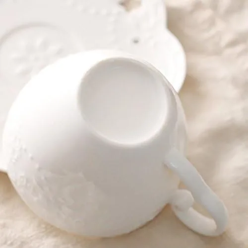 Miniatura 3 de Regalo de café para papá, juego de tazas de café de cerámica blanca pequeña real de lujo vintage taza de té platillo boda flores tazas de café e