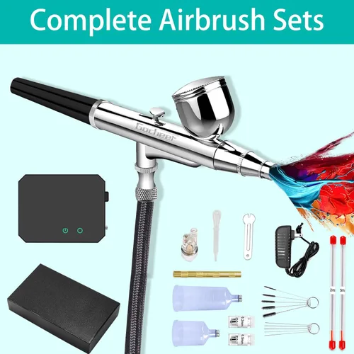 Miniatura 8 de Kit de Aerógrafo Gocheer con Compresor de Aire, 40 48 PSI de Alta Presión, Pincel de Aire sin Obstrucciones con Boquilla de 0.2/0.3/0.5mm