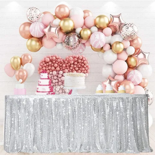 Miniatura 17 de PartyDelight Falda de mesa de lentejuelas doradas de 4 pies para mesa redonda/rectangular/cuadrada para fiesta de cumpleaños, boda, Navidad