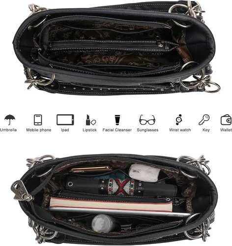 Miniatura 6 de Montana West Bolso patriótico con tachuelas para mujer, bolso de mano con bandera estadounidense y bolso cruzado