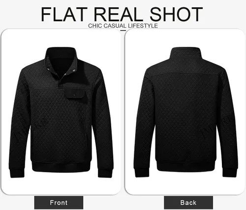 Miniatura 5 de JMIERR Sudadera acolchada para hombre, casual, de manga larga, cuello alto, con botones