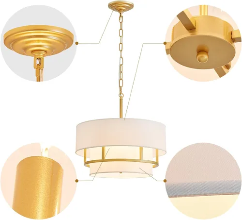 Miniatura 4 de Candelabro de Tambor de Tela Moderno, Lámpara Colgante para Sala de Estar, Dormitorio, Comedor, D18 x 16-54 pulgadas (Altura Ajustable), Marco