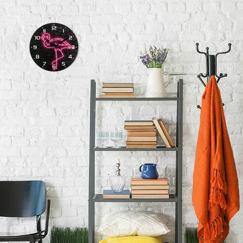 Miniatura 4 de Reloj de pared de flamenco neón analógico silencioso de cuarzo, reloj de escritorio redondo de 9.5 pulgadas, funciona con pilas, fácil de leer