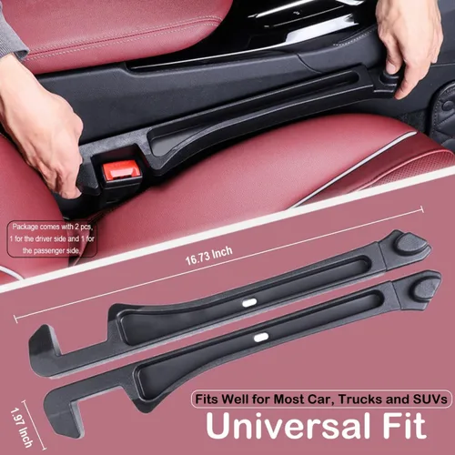 Miniatura 7 de Relleno de espacio para asiento de coche 2 unidades, organizador de espacio lateral para asiento de auto con ranura de almacenamiento y gancho