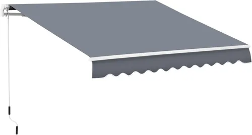 Miniatura 18 de Outsunny - Toldo retráctil de 10 x 8 pies, toldo para patio, toldo para sol con manivela manual, tela resistente a los rayos UV y al agua y Rayas