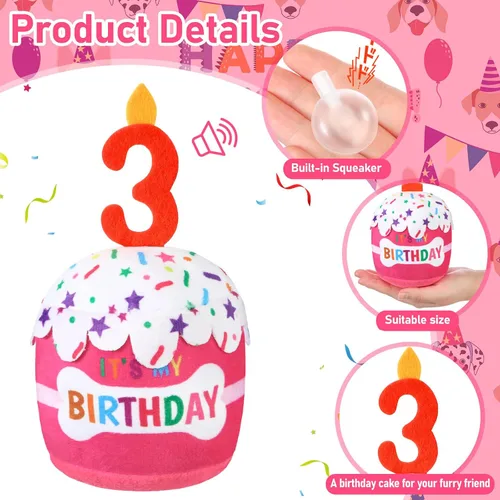 Miniatura 2 de Dansydaisy Accesorios de juguete de pastel de cumpleaños para perros, regalos para niñas y niños, juguete de peluche chirriante para decoración