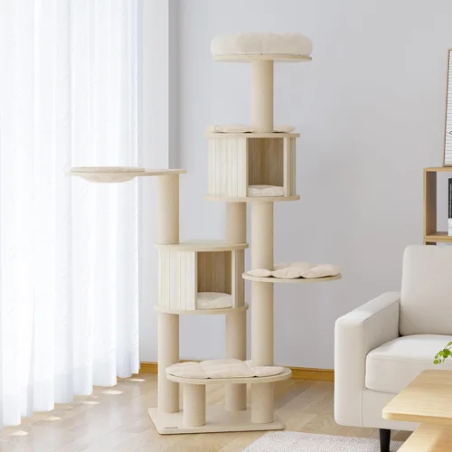 KAMABOKO Árbol para gatos de 67 pulgadas de alto, árbol extragrande para gatos, torre masticable de madera de 8 niveles con condominio para gatos,