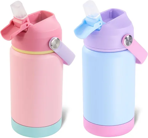 Miniatura 22 de Kerilyn - Botella de agua para niños, de acero inoxidable, con pajilla a prueba de fugas, con aislamiento térmico, libre de bisfenol A, unisex