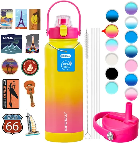 Miniatura 41 de Botella de agua aislada con tapa, bota y calcomanías, botella de acero inoxidable de 24 onzas, sin sudor, mantiene el frío las 24 horas, botella
