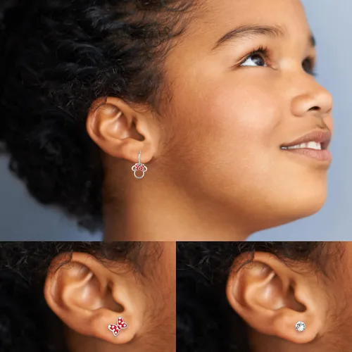 Miniatura 4 de Disney Minnie and Mickey Mouse Silver Plated Crystal Stud Earring Set 3 Pairs - Officially Licensed