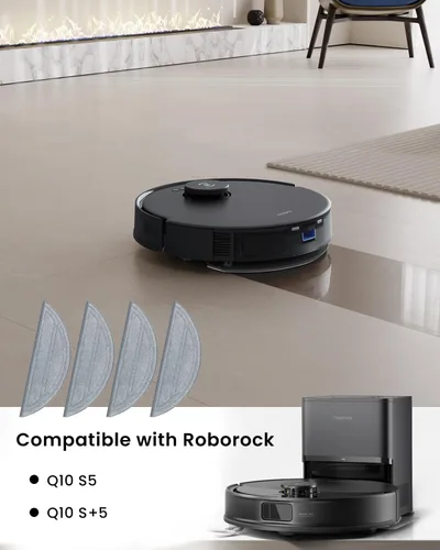 Miniatura 2 de Paquete de 4 almohadillas de trapeador de repuesto para aspiradora robot Roborock Q10 S5/Q10 S5+ – Paños de microfibra lavables a máquina