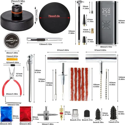 Miniatura 8 de 4 almohadillas de elevación para Tesla Model 3/Y/S/X con kit de reparación de neumáticos y bomba de inflado digital de neumáticos, compresor