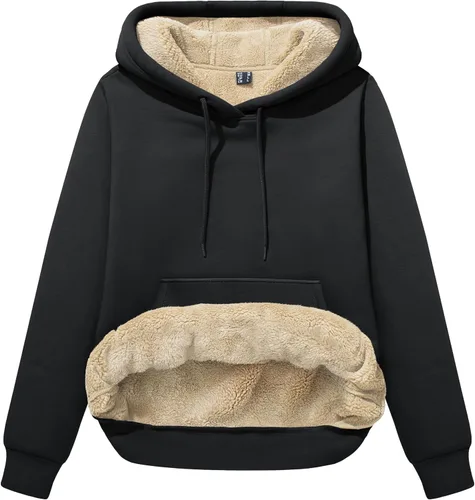 Miniatura 105 de MAGCOMSEN Sudaderas con capucha para mujer, con forro de sherpa, de vellón, para invierno, cálido, pesado, de algodón, con bolsillo
