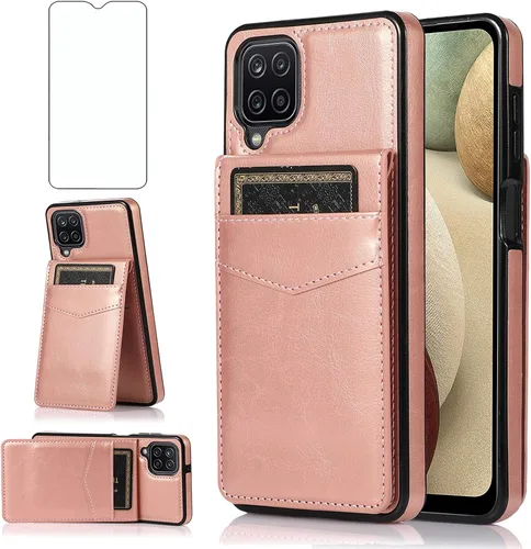 Miniatura 8 de Asuwish Funda de teléfono para Samsung Galaxy A12 con protector de pantalla de vidrio templado, soporte para tarjetas de crédito, soporte de piel