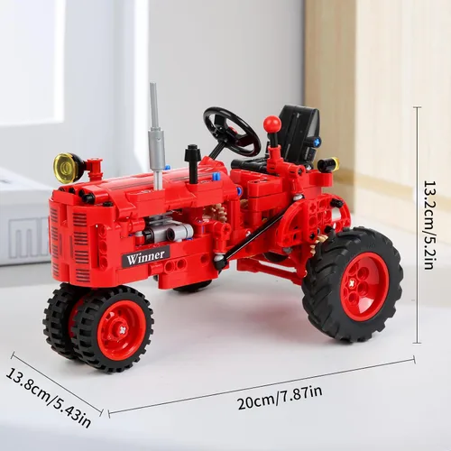 Miniatura 3 de Juego de bloques de construcción clásicos de tractor rojo 1/12, kit de construcción de tractor de granja para niños a partir de 6 años, kit