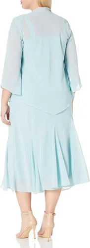 Miniatura 2 de R&M Richards Vestido tipo chaqueta de gasa con cuentas en talla grande para mujer