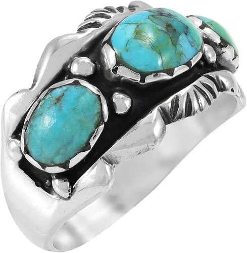 Miniatura 3 de Anillo turquesa de plata de ley 925 con piedras preciosas auténticas, tamaño 6 a 11