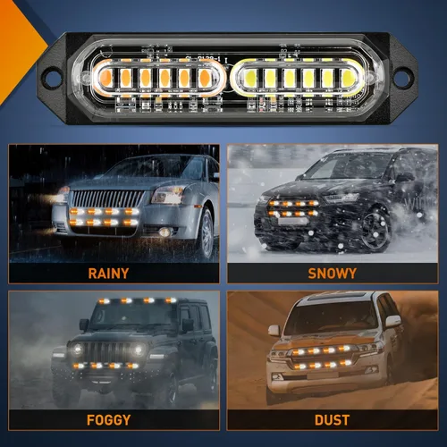 Miniatura 8 de Nilight 8 piezas de luces estroboscópicas LED 12 LED ámbar blancas, luz de emergencia 12 V 24 V, luz de advertencia de peligro con función