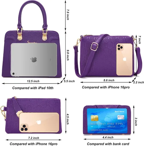 Miniatura 80 de Bolsos de mano de moda para mujer, bolsa de hombro, asa superior, bolsa de mano, juego de 4 piezas