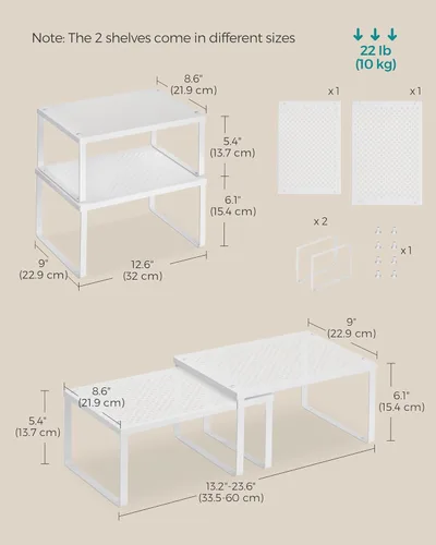 Miniatura 2 de SONGMICS Estante para especias, juego de 2 organizadores de estantes de metal para gabinetes, organizadores de encimera, elevadores de estantes