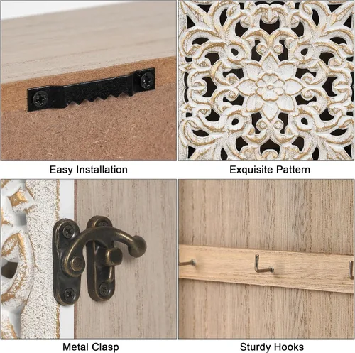 Miniatura 9 de Soporte para llaves de pared con caja de llaves y gabinete de llaves, ganchos de pared de madera para colgar en la pared, estante rústico