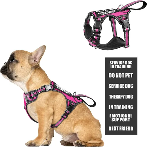 Miniatura 11 de Arnés para perro de servicio WINSEE sin tirones con 7 parches para perros, arnés reflectante para mascotas con asa acolchada y duradera
