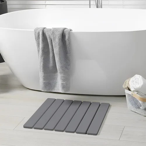 Meowoo Tapete de baño plegable de piedra de 15.7 x 11.8 pulgadas, tapete de baño de tierra de diatomeas, antideslizante, de secado rápido, súper