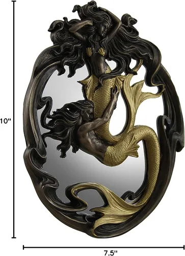Miniatura 4 de Veronese Design Espejos de pared de resina y vidrio sosteniendo Merman & Mermaid in A Fluid Embrace Espejo de pared con acabado bronce y dorado, 7.5