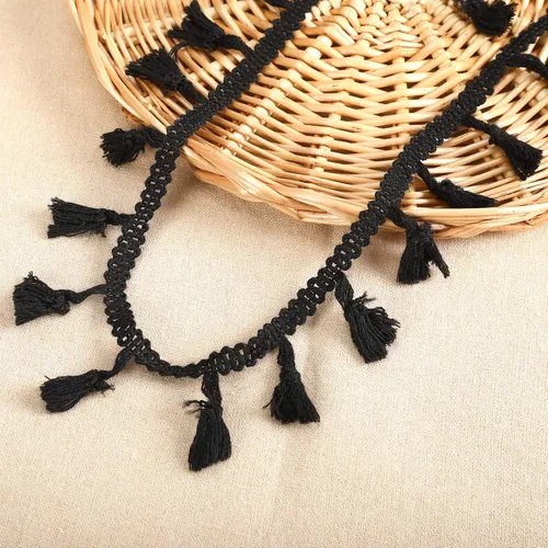 Miniatura 2 de Borla con flecos de 20 yardas, cinta de encaje de algodón para accesorios de costura, manualidades y decoración del hogar (negro)