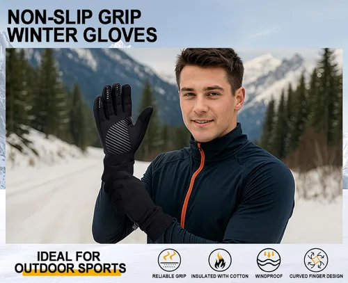Miniatura 7 de Guantes de invierno para hombres y mujeres en clima frío, guantes térmicos con dedos para pantalla táctil, guantes cálidos resistentes al agua