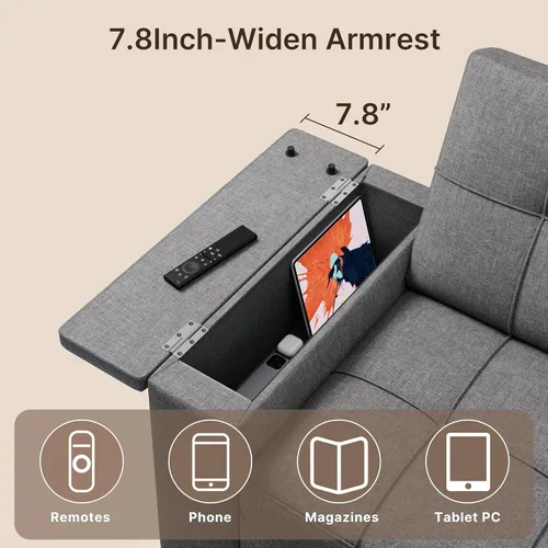 Miniatura 6 de Gizoon Sofá cama biplaza, sofá cama convertible 3 en 1 para sala de estar de apartamentos pequeños, reposabrazos de almacenamiento y respaldo Gris
