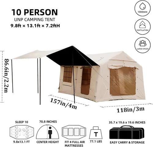 Miniatura 9 de SENLEETO Tiendas de campaña grandes inflables de 8/10/12 personas para acampar, tiendas de campaña hinchables de 4 estaciones con dosel/lona